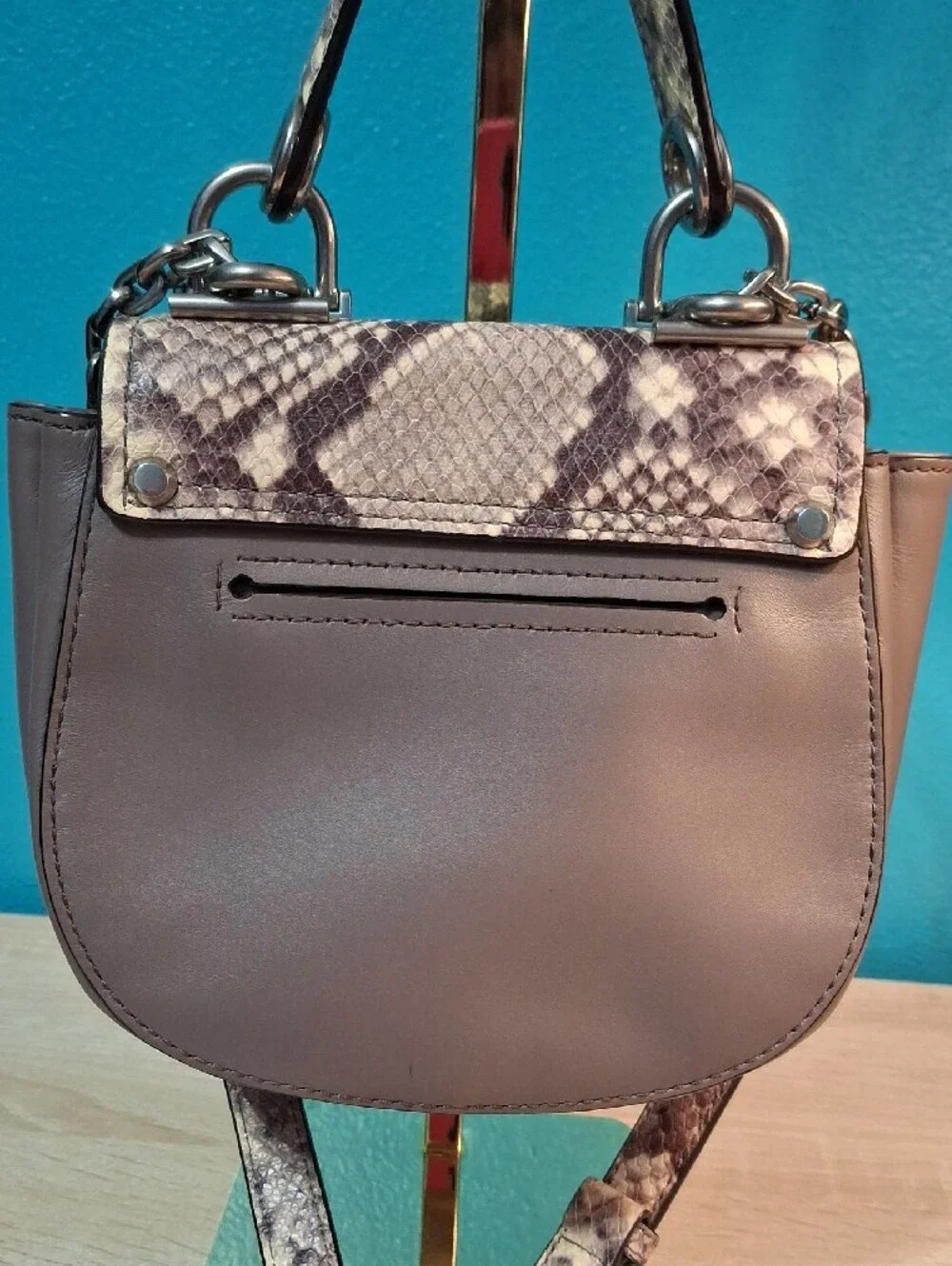 Michael Kors Isadore Taupe Snake-Print Crossbody Satchel Nwot